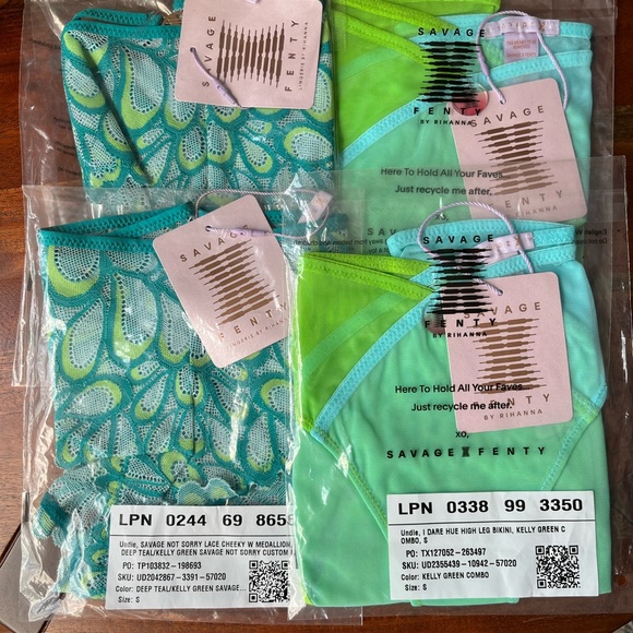 Savage X Fenty Blue & Kelly Green Savage Not Sorry Panty & Mesh Bikini Bundle - Picture 10 of 13